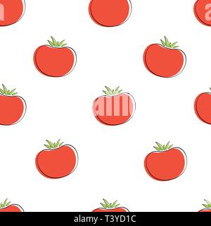 Tomato vegetable seamless background vector flat illustration. Modern seamless texture background design with tomato vegetable in natural red and white color for healthy vegetarian menu or wallpaper Stock Vector