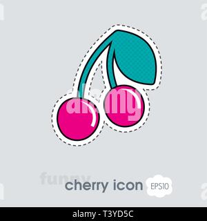 Cherry with leaf icon. Cherry fruit sign. Vector illustration for food apps and websites Stock Vector