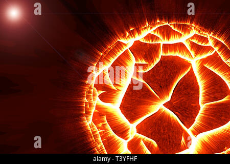 Explosive planet in the galaxy under the influence of unknown force Stock Photo