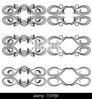 Set of border floral design elements for frame and others, hand drawn vector illustrations Stock Vector