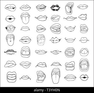 mouths collection in different expressions. vector icon illustration ...