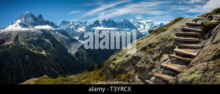 Stairs on ascent to Grand Balcon du Sud, Mt. Blanc, France Stock Photo