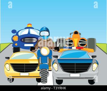 Vector illustration of the transport facilities on road Stock Vector