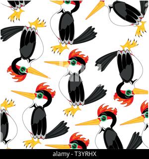 Bird woodpecker decorative pattern on white background Stock Vector