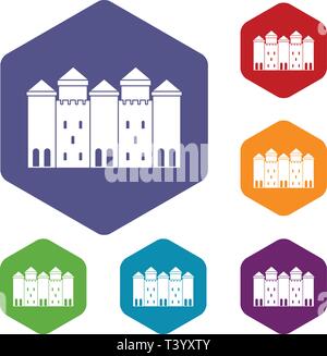 Old castle icons vector hexahedron Stock Vector