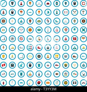 100 sport startup icons set, flat style Stock Vector