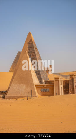 Meroe, Sudan, February 10., 2019:Restored Pyramids of the Black Pharaohs of Meroe in Sudan Stock Photo