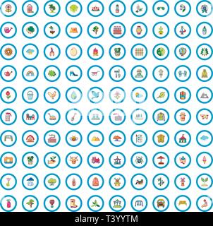 100 spring icons set, cartoon style  Stock Vector