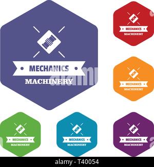 Work machinery icons vector hexahedron Stock Vector