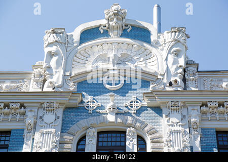 Detail of Art Nouveau (Jugenstil) building in The historic center of Riga, Latvia Stock Photo