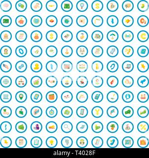 100 startup icons set, cartoon style Stock Vector