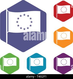 European flag icons vector hexahedron Stock Vector
