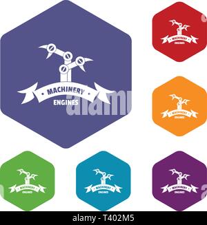 Engine machinery icons vector hexahedron Stock Vector