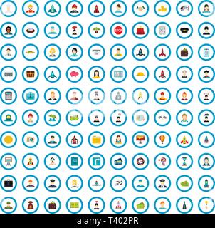 100 startup icons set, flat style Stock Vector