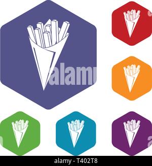 French fries icons vector hexahedron Stock Vector