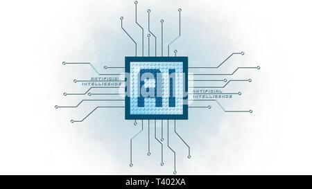 AI - Artificial intelligence background - Abstract concept of cyber technology and automation - 3D illustration Stock Photo