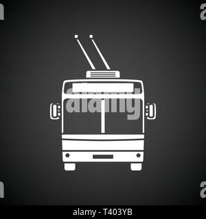 Trolleybus icon front view. Black background with white. Vector illustration. Stock Vector