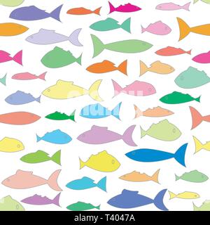 Illustration of underwater life. Pattern of various fish Stock Vector