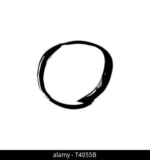 Rough Hand Drawn Circle Black Isolated Frame. Paintbrush Round Border, Vector Doodles Element. Scribble Shape for Messages and Dialogues Stock Vector