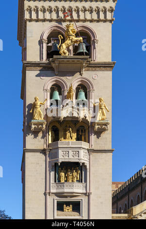 MESSINA, ITALY - NOVEMBER 06, 2018 - The bell tower with carillon of the Duomo Cathedral in Sicily Stock Photo