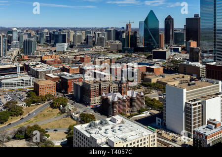 Downtown Dallas cityscape skyline view over the West End,  Texas USA. Stock Photo