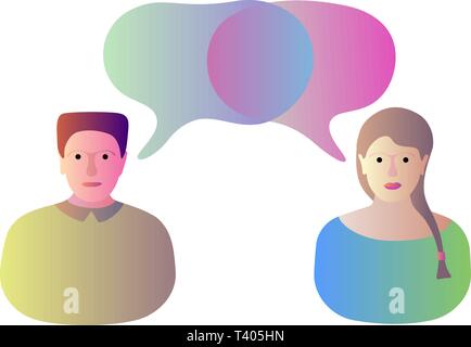 Man woman chatting dialog communication concept. Modern liquid gradient flat fluid speech bubbles shapes. Could be used for blogs, social media, adver Stock Vector