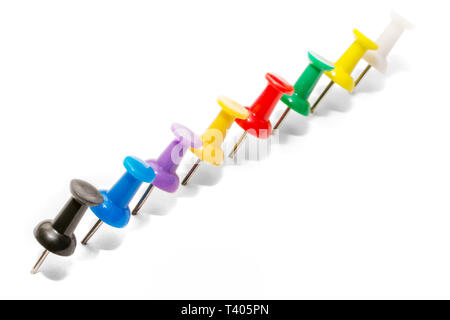 Laterally staggered pins are in white paper Stock Photo