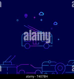 Trolleybus Vector Line Illustration. City, Public Transport Gradient Icon, Symbol or Pictogram, Sign. Dark Blue Background. Related Bottom Border. Stock Vector
