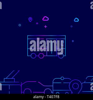 Shuttle Bus Vector Line Illustration. Public Transport Gradient Icon, Symbol, Sign. Dark Blue Background. Related Bottom Border. Stock Vector