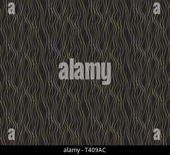 Vector seamless pattern with wavy drawn lines on a black background Stock Vector