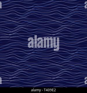 Vector seamless pattern with wavy drawn lines on a blue background Stock Vector