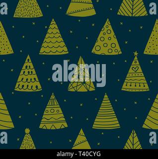 Seamless Christmas pattern with doodle Xmas trees for wrapper or background Stock Vector