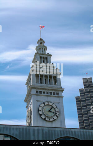 Ferry Building tower on a sunny spring day in California Stock Photo