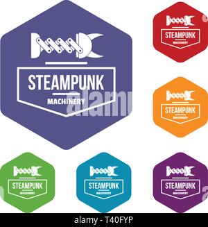 Steampunk machinery icons vector hexahedron Stock Vector