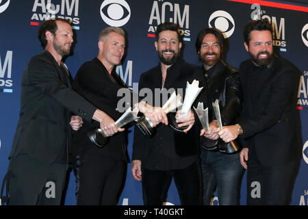 April 7, 2019 - Las Vegas, NV, USA - LAS VEGAS - APR 7:  Trevor Rosen, Brad Tursi, Matthew Ramsey, Geoff Sprung, Whit Sellers, Old Dominion at the 54th Academy of Country Music Awards at the MGM Grand Garden Arena on April 7, 2019 in Las Vegas, NV (Credit Image: © Kay Blake/ZUMA Wire) Stock Photo