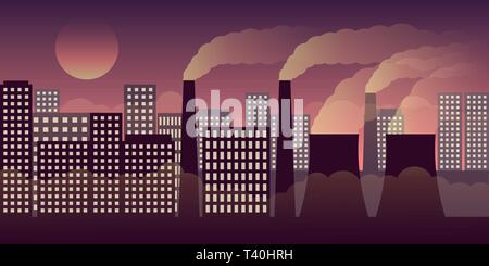 city scape by night with pollution by industry and smog vector illustration EPS10 Stock Vector
