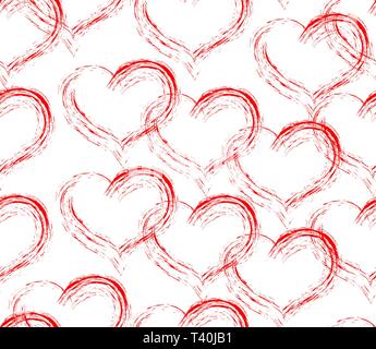 Hearts seamless pattern, sketch style red hearts on white background repeating background wrapping paper romantic valentine decoration cute and simple Stock Vector