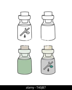 Natural organic product birch sap containers glass bottle jar pot set of doodles outline linear icons collection of eco ingredients herbal extract vec Stock Vector