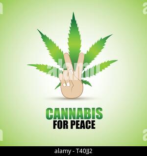 cannabis for peace concept with green cannabis leaf and human hand vector illustration EPS10 Stock Vector
