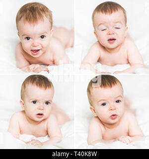 collage of a newborn baby emotions Stock Photo