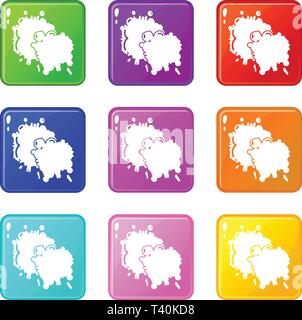 Paintball splash blob icons set 9 color collection Stock Vector