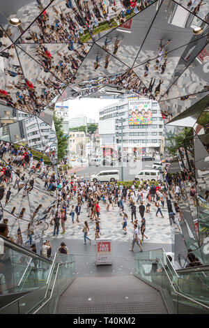 Tokyo, Japan - 19 June 2016: The mirrored entrance to the Tokyu Plaza shpping mall in Omotesando Harajuku, Tokyo. Stock Photo