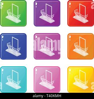 Stylish balcony icons set 9 color collection Stock Vector