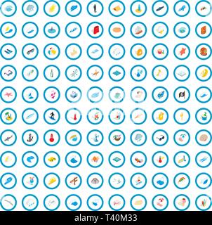 100 sea icons set, isometric 3d style Stock Vector