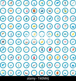 100 sea life icons set, isometric 3d style Stock Vector