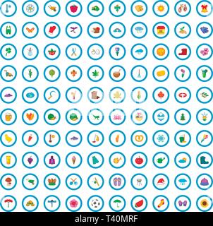 100 season icons set, cartoon style Stock Vector