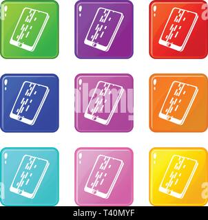 Dead pixel smartphone icons set 9 color collection Stock Vector