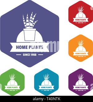 Exotic cactus icons vector hexahedron Stock Vector