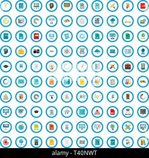 100 scholarship book icons set, flat style Stock Vector