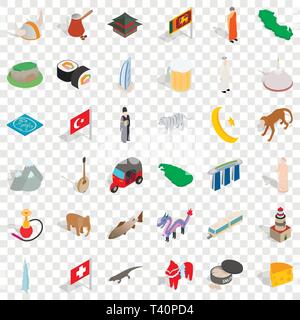World landmark icons set, isometric style Stock Vector